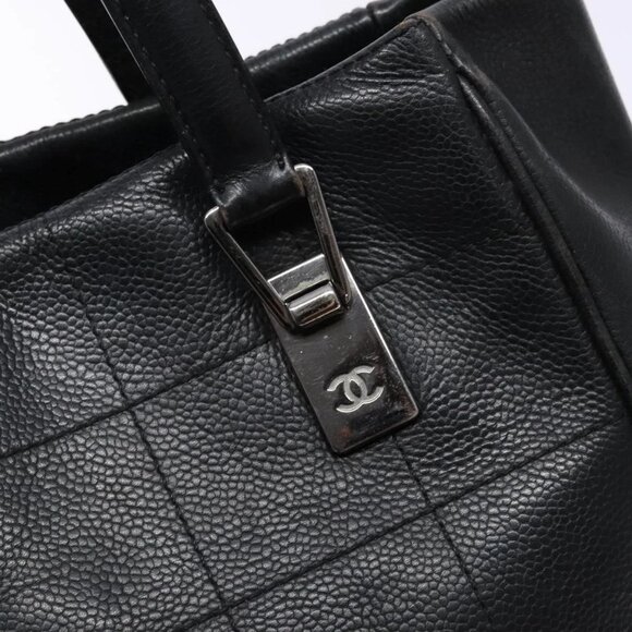 CHANEL Choco Bar COCO Mark Hand Bag Canvas Black Silver - Picture 10 of 16